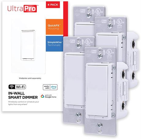 UltraPro Wi-Fi Smart Dimmer, 2.4GHz Wi-Fi, QuickFit & SimpleWire, 3 Way Dimmer