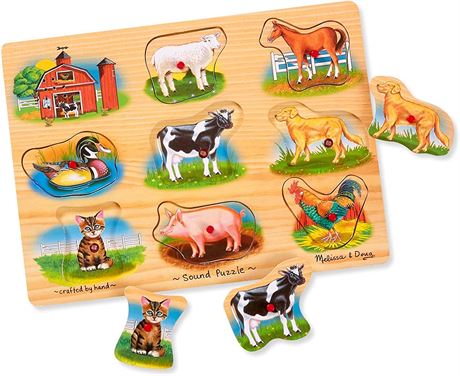 Melissa & Doug Farm Sound Puzzle - Wooden Peg Puzzle (8 pcs)