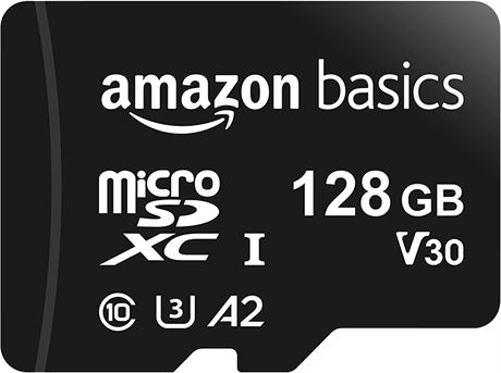 Amazon Basics microSDXC Memory Card with Full Size Adapter, 128 GB