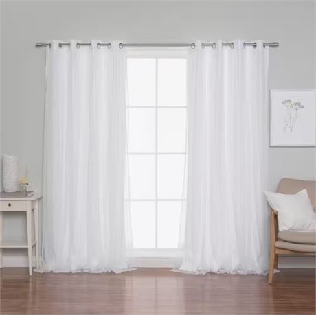 White Overlay Blackout Curtain with Sheer (2Pk)