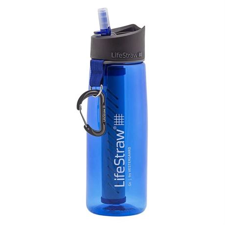 LifeStraw Go Water Filter Bottle 20oz 2-Stage Integrated Filter Straw, Blue