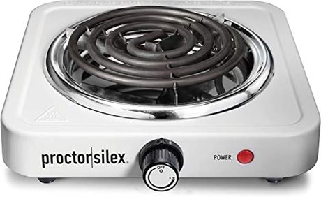 Proctor Silex Electric Single Burner Cooktop, Stainless/White