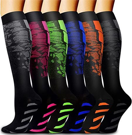 6 Pack Copper Compression Socks for Women and Men L/XL