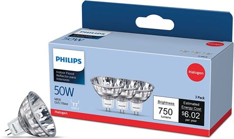 Philips LED 50 Watt MR16 Reflector Light Bulb, GU5.3 Base 120 Bolts, 6-Pack