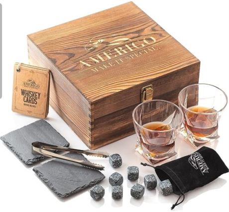 Whisky Gift Set Whiskey Stones Glasses Coasters Bar Set Box