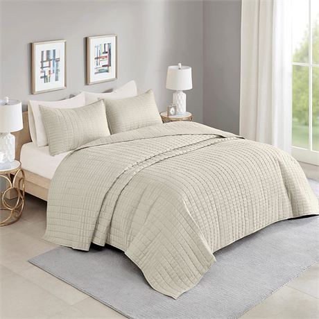 Comfort Spaces Kienna Quilt/Bedspread Set, King, Ivory