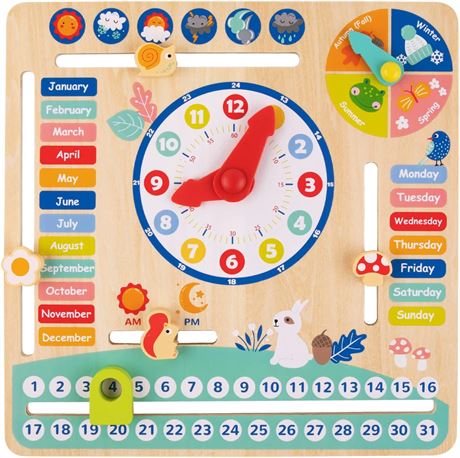 TOOKYLAND Educational Wooden Learning Toy (Calendar & Clock)