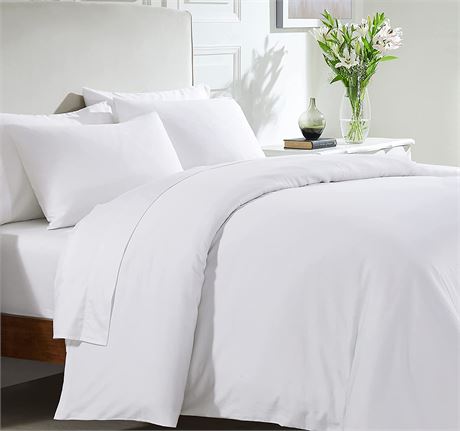 California Design Den 100% Real Cotton Duvet Cover (White, Oversized King)