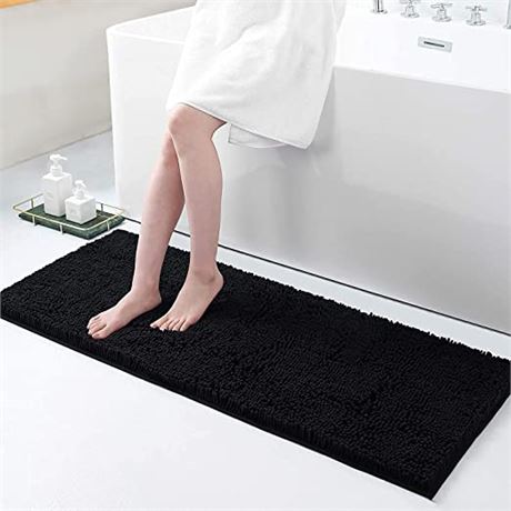 Smiry Luxury Chenille Shaggy Bath Rug, 47"x17", Black