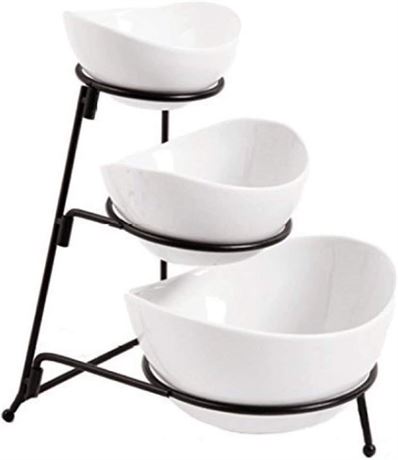 Partito Bella 3 Tier White Oval Bowl Set with Collapsible Thicker Metal Rack