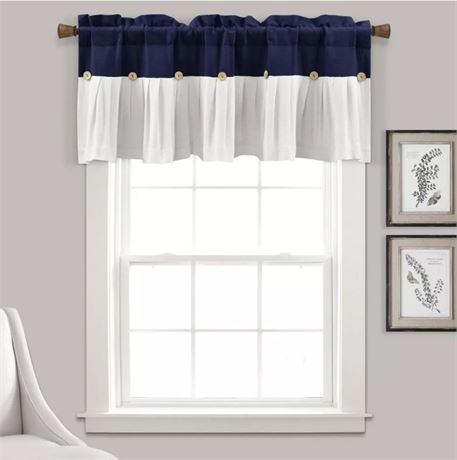 18"x52" Farmhouse Linen Button Window Valance - Lush Decor