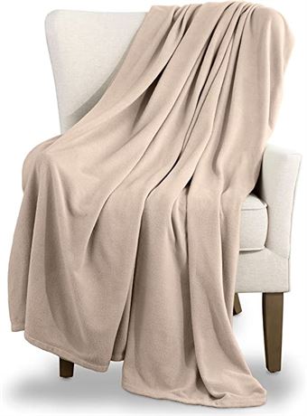 Martex Fleece Blanket Twin Size, 66x90 Inches, Beige