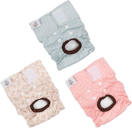 CuteBone Medium Washable Female Dog Diapers 3-Pack, D16M, Leaf