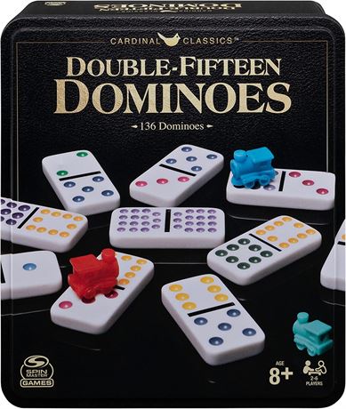 Spin Master Games Double Fifteen Dominoes Set in Storage Tin