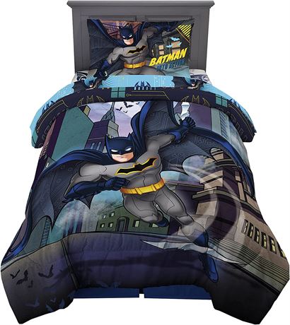 Franco Kids Bedding Super Soft Comforter and Sheet Set, 4 Twin Size, Batman