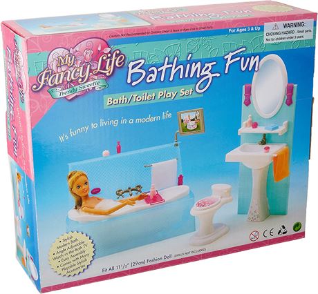 My Fancy Life Dollhouse Furniture, Bathing Fun with Bath Tub/Toilet Playset