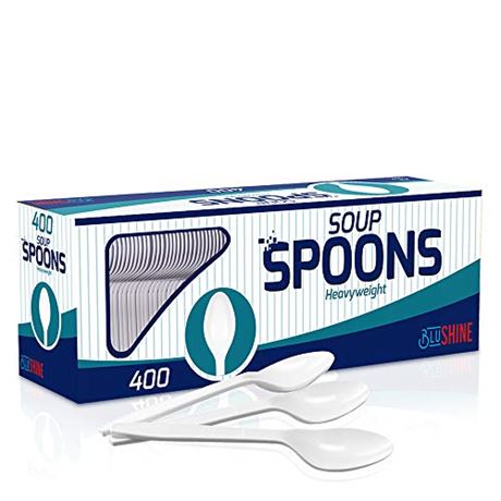 400 Pack Extra Heavyweight Disposable White Plastic Soup Spoons