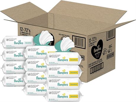 Pampers Sensitive Baby Diaper Wipes (8 Pop-Top Packs with 4 Refill Packs)