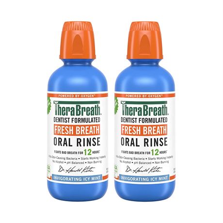 TheraBreath Fresh Breath Oral Rinse, Icy Mint, 16 Fl Oz (Pack of 2)