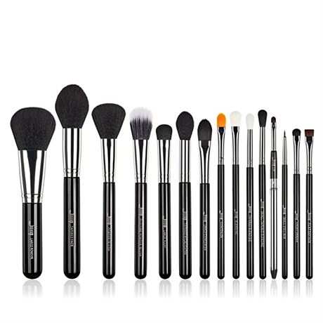 Jessup Pro 15-Piece Makeup Brush Set (Black/Silver) T092