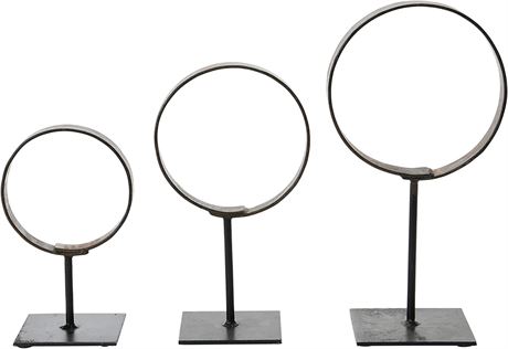 Creative Co-Op Decorative Metal Rings on Stands, Set of 3 Decor, Black