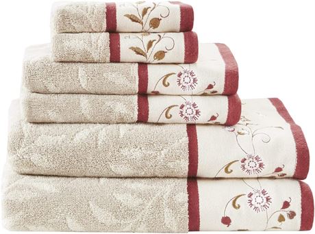 Madison Park Serene 100% Cotton Bath Towel Set - Floral, Red