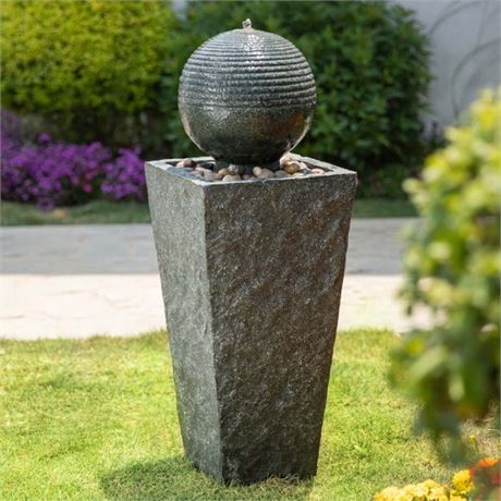 Glitzhome 31.69"H Polyresin Rippling Floating Sphere Pedestal Fountain - DAMAGED