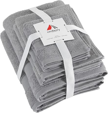 Ceoberry 100% Cotton 6 Piece Bath Towel Set, Light Grey