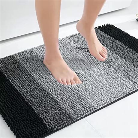 OLANLY Chenile Bathroom Rug, 24 x 16 Inch, Black