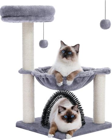 MUTTROS Small Cat Tree 28" - Plush, Gray