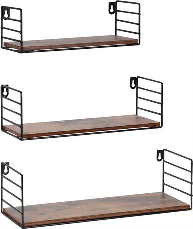 Pinzon Wall Mounted Floating Shelves, Set of 3, Rustic Brown