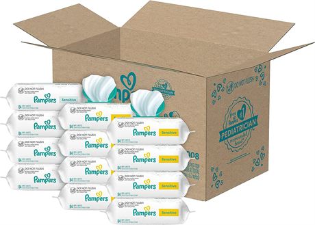 Pampers Baby Wipes Sensitive, Unscented, 12X Multi Packs, 1008 Count