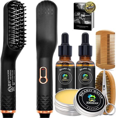 Beard Straightener w/Beard Balm & Beard Growth Oil & Beard Comb