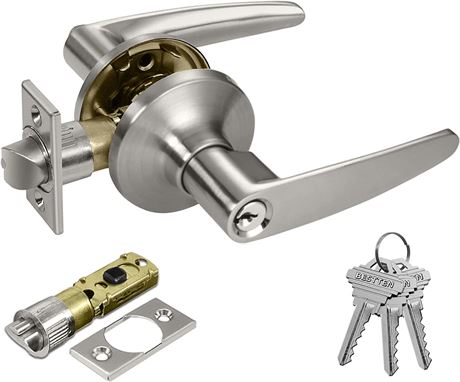 Bestten Keyed Entry Door Lever, Satin Nickel