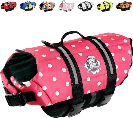 Paws Aboard Dog Life Jacket, Pink & White Polka Dot, XX-Small