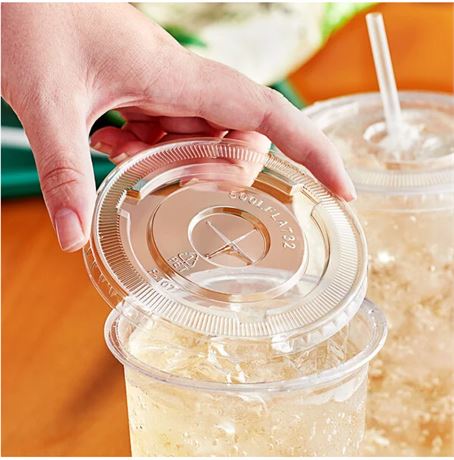 Choice Clear Plastic Flat Lid with Straw Slot