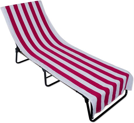 DII Stripe Beach Lounge Chair Towel with Fitted Top Pocket, 26x82, Pink