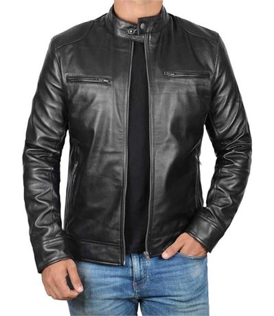 Dodge Mens Black Cafe Racer Leather Jacket