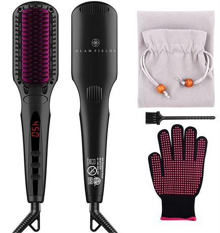 Ionic Hair Straightener Brush with Pouch and Glove, Black