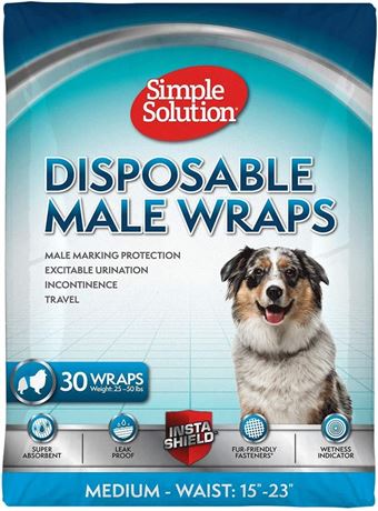 Simple Solution Disposable Dog Diapers for Male Dogs, Medium, 30 Count