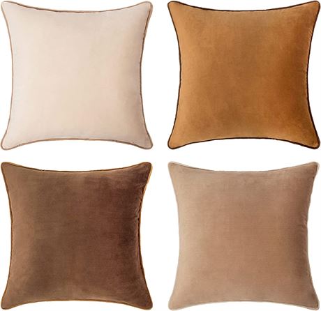 Monday Moose 4-Pack Decorative Throw Pillow Covers, 18x18, Beige/Brown