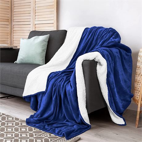 Utopia Bedding Sherpa Bed Blanket Throw Size 50x60, Navy