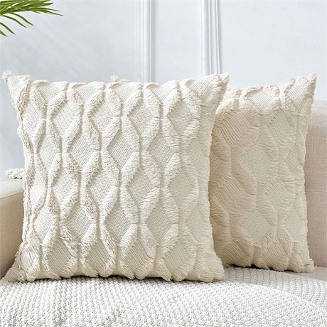 LHKIS Throw Pillow Covers, Set of 2, 22x22, Off-White