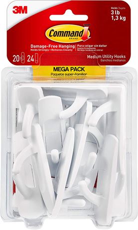 Command Medium Utility Hooks, 20 Hooks/24 Strips