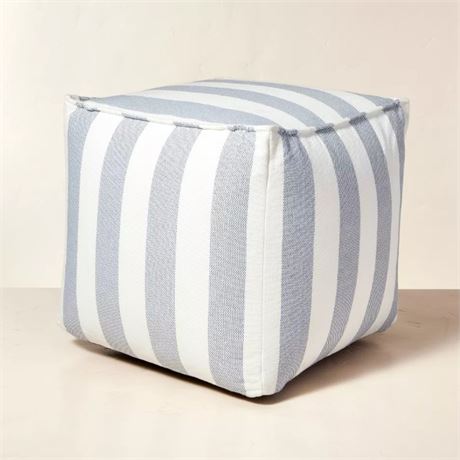 Bold Stripe Indoor/Outdoor Pouf Ottoman Blue/Cream - Hearth & Hand w/Magnolia