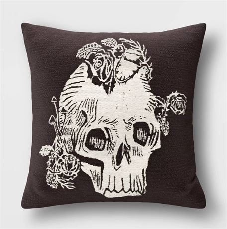 Threshold Woven Skull Square Throw Pillow, Black/Almond, Set of 3