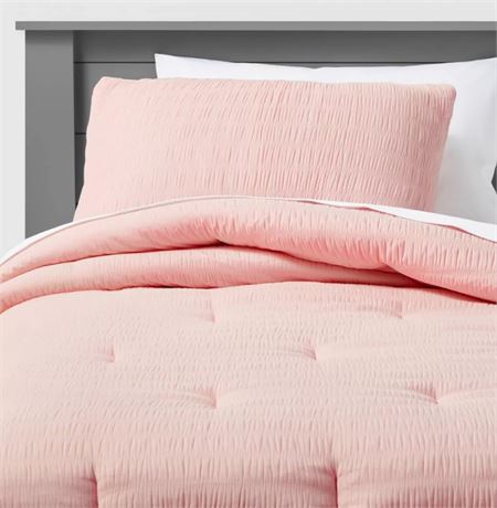 Full/Queen Seersucker Comforter Set Pink - Pillowfort