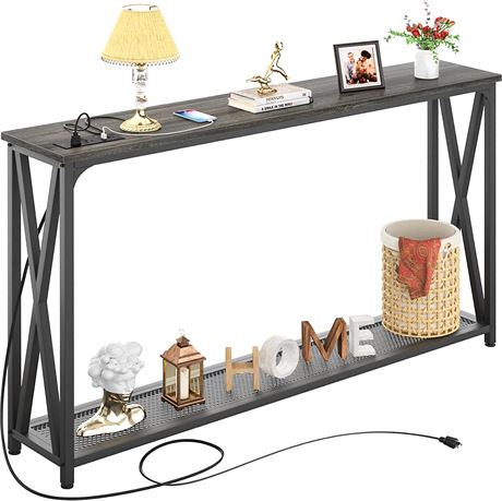 Karcog Narrow Console Table with Recessed Power Strip, 47"