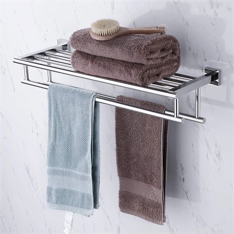 KES Towel Shelf with Double Towel Bar Rack Organizer