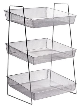 Silver Chrome Plated Iron Mesh 3-Tier Wire Basket Stand